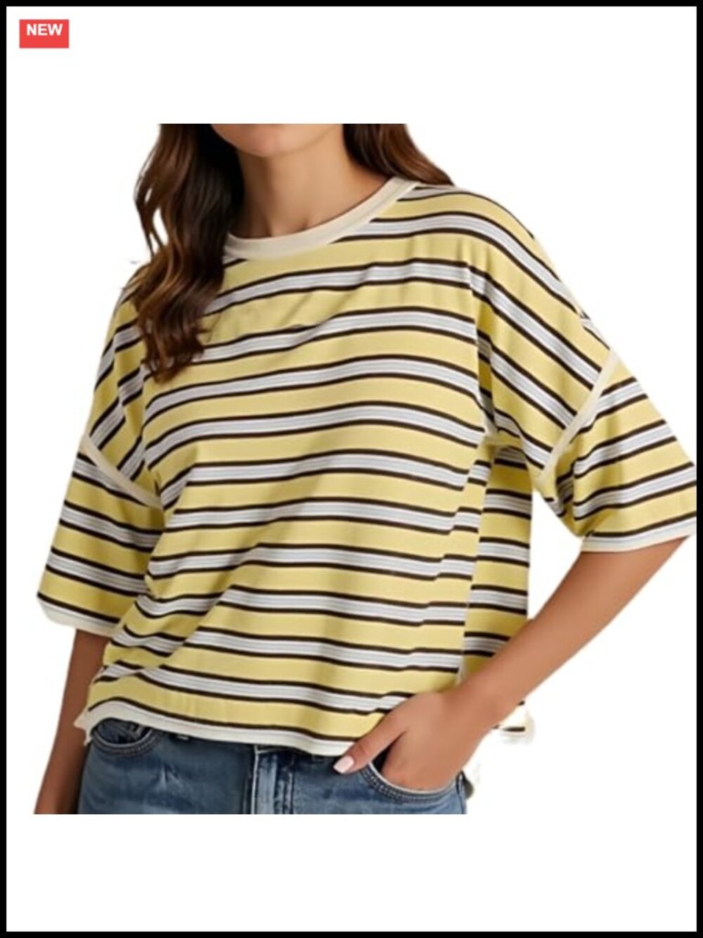 Oversized Striped Short Sleeve Tee Women Summer Crew Neck Rugby Shirt